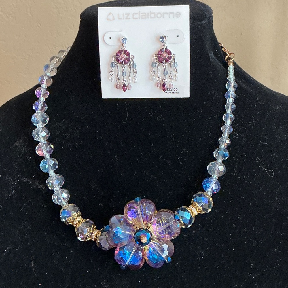 Liz Claiborne Earrings AND Birch Hill Auro Borealis  Crystal Necklace